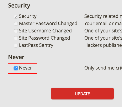 LastPass Email Never